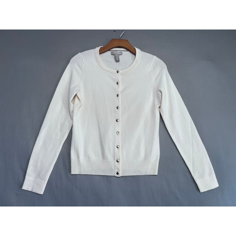 Banana Republic Extra Fine Merino Wool Cardigan Cream White Gold Button XS